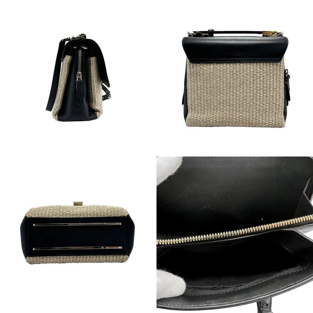 Balenciaga Le Soft Cartab Shoulder Bag Leather Raffia Black Beige - Picture 2 of 4